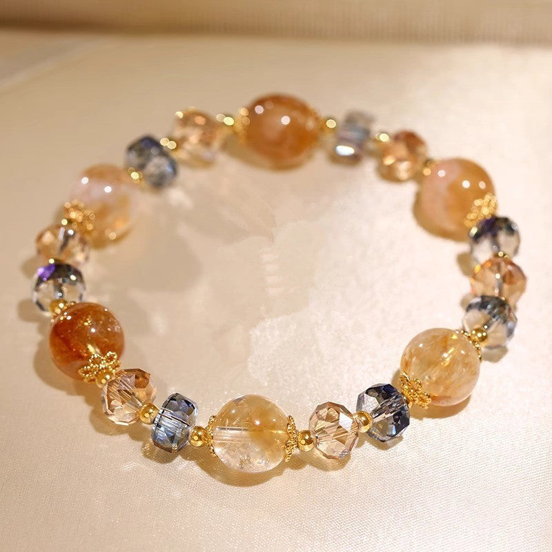 Natural Yellow Phantom Quartz Crystal Bracelet - Golden Wealth & Abundance Beads - Chic Oriental Style Jewelry for Women