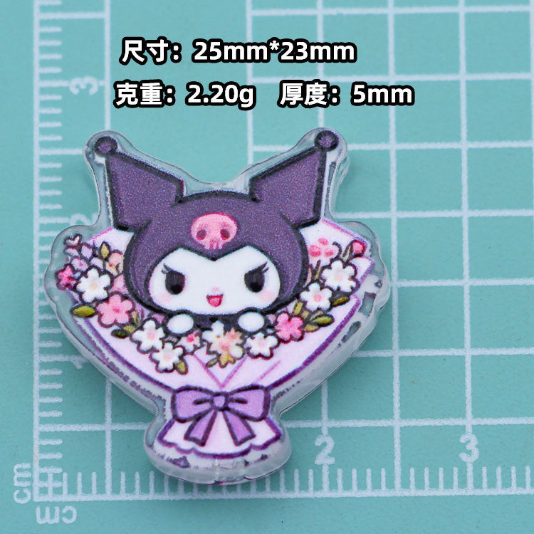 Premium Acrylic Embossed Bouquet Charms – Sanrio-Inspired Beads with Hole for DIY Pens, Phone Charms & Jewelry Making （10pcs)