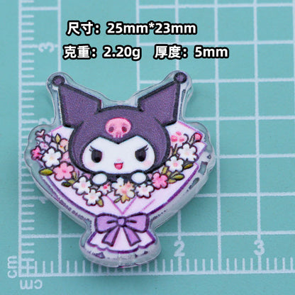 Premium Acrylic Embossed Bouquet Charms – Sanrio-Inspired Beads with Hole for DIY Pens, Phone Charms & Jewelry Making （10pcs)