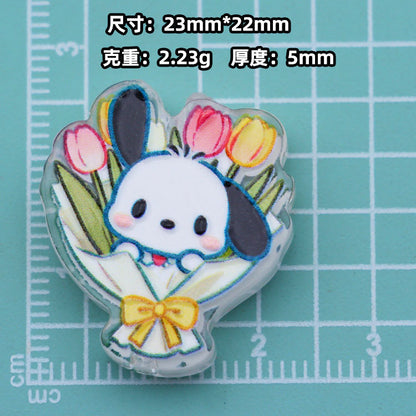 Premium Acrylic Embossed Bouquet Charms – Sanrio-Inspired Beads with Hole for DIY Pens, Phone Charms & Jewelry Making （10pcs)