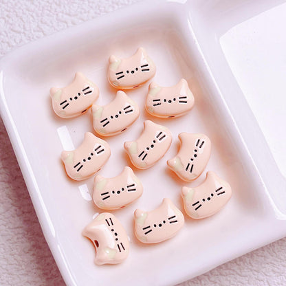 Cream Alloy Cat Head Beads, Vertical Hole Loose Beads for DIY Phone Charms, Necklaces, Pendants & Jewelry Making Supplies