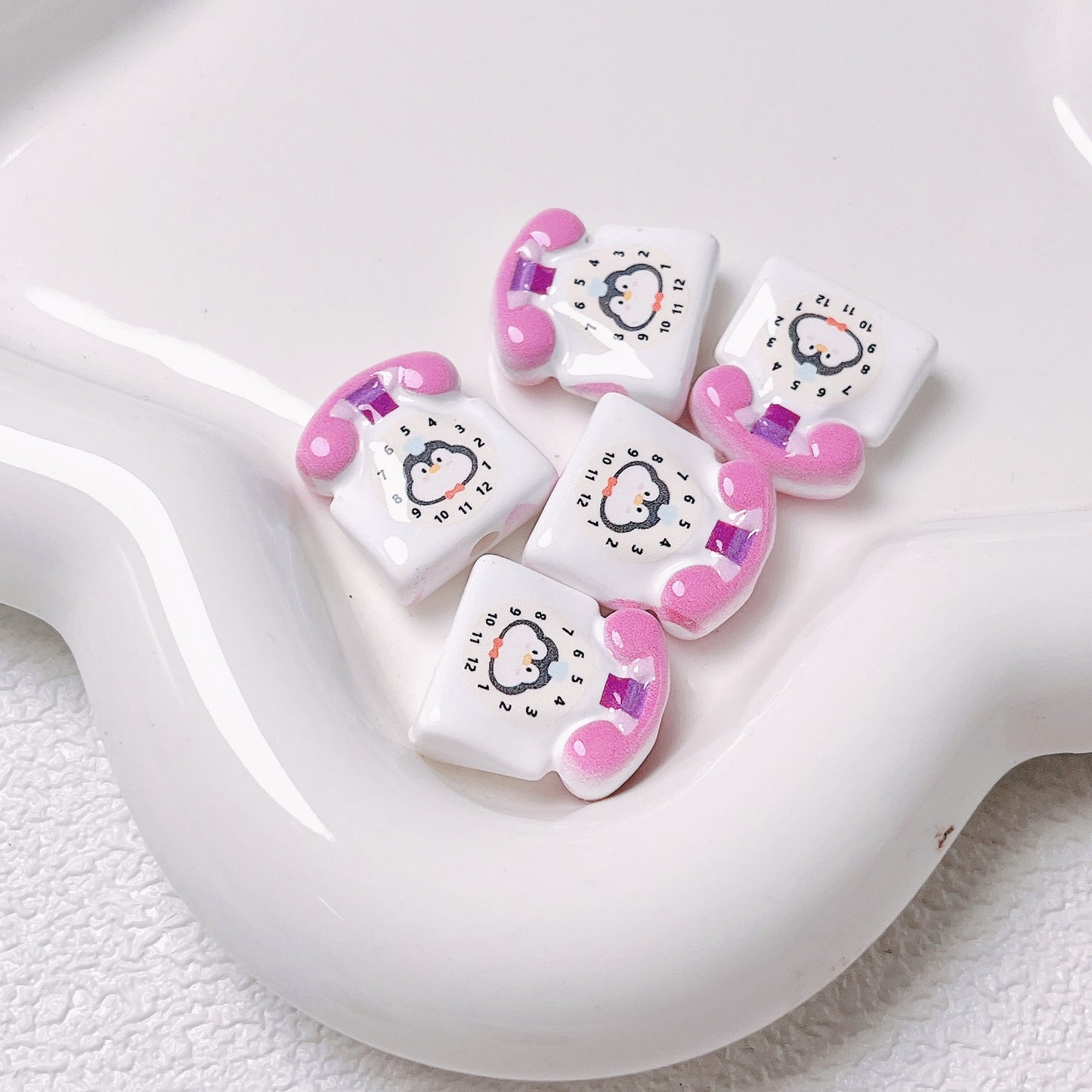 Acrylic Cartoon Double-Sided Printed Cute Telephone Beads | Straight Hole Loose Beads for DIY Phone Charms & Jewelry Making