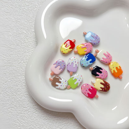 New Cartoon Painted Ice Cream & Popsicle Acrylic Beads | Straight & Diagonal Holes for DIY Phone Charms, Jewelry Making Supplies