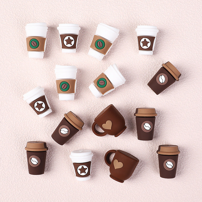 3D Food-Grade Silicone Beads for DIY Jewelry & Cup Charms – Hole Beads for Bracelet, Keychain & Coffee Cup Decoration(20pcs)