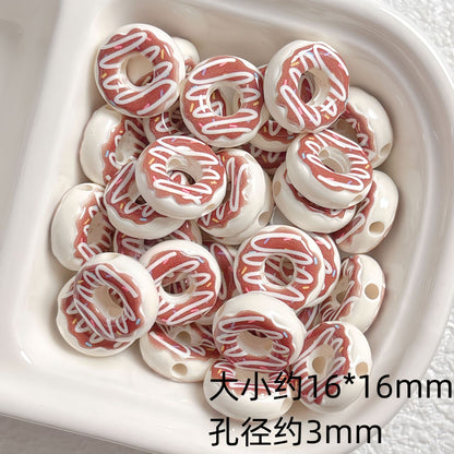 Cute colored lacquered donut DIY handmade beaded material bracelet necklace jewelry loose bead accessories acrylic
