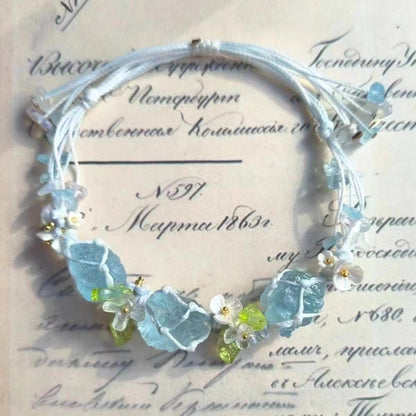 Crystal Net Pouch Handwoven Cord Bracelet (Sweet Floral Charm)