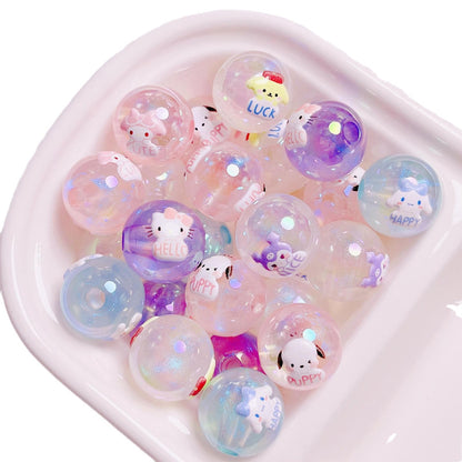 Cartoon Shimmer 3D Printed Sanrio Round Beads | Straight Hole Loose Beads | DIY Phone Charm Bracelet Materials Jewelry Findings