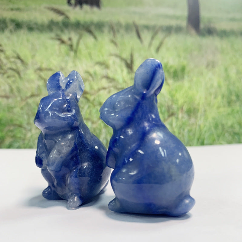 Rose Quartz & Blue Aventurine Rabbit Figurines: Natural Crystal Bunny Home Decor | Cute Cartoon Gemstone Carvings