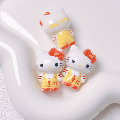 Cute Standing Cartoon Cat Acrylic Beads, Straight Hole Charms for DIY Phone Charm, Keychain, Pen & Bag Accessories, Kawaii Style, Sold by Pack