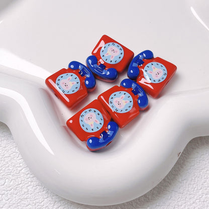 Acrylic Cartoon Double-Sided Printed Cute Telephone Beads | Straight Hole Loose Beads for DIY Phone Charms & Jewelry Making