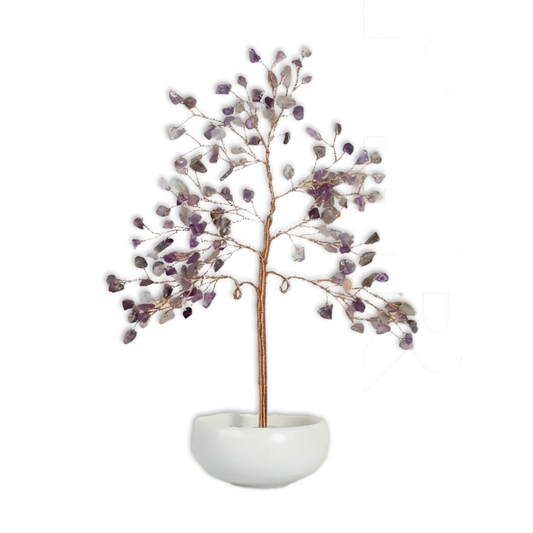 Mini Natural Crystal Tree with White Ceramic Pot – Handmade Gemstone Ornament for Home & Office