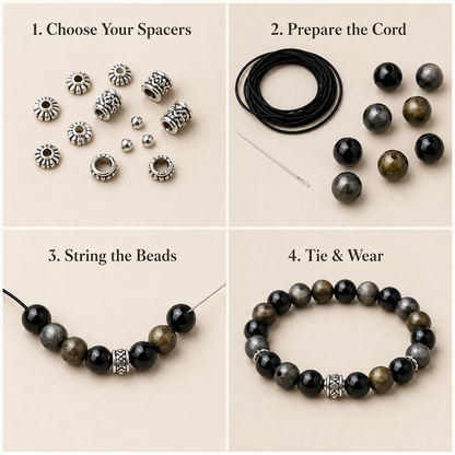 Natural Obsidian Beads: Golden, Silver & Black Sheen | DIY Accent Beads | SoulstoneHouse