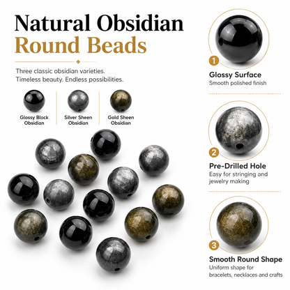 Natural Obsidian Beads: Golden, Silver & Black Sheen | DIY Accent Beads | SoulstoneHouse