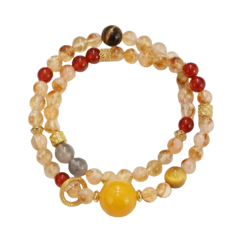 Golden Harmony Protection Bracelet — Natural Crystal Mix