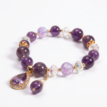 Natural Amethyst Teardrop Crystal Bracelet - Elegant Purple Gemstone Charm - Mori Style Handmade Jewelry, Romantic Gift for Her