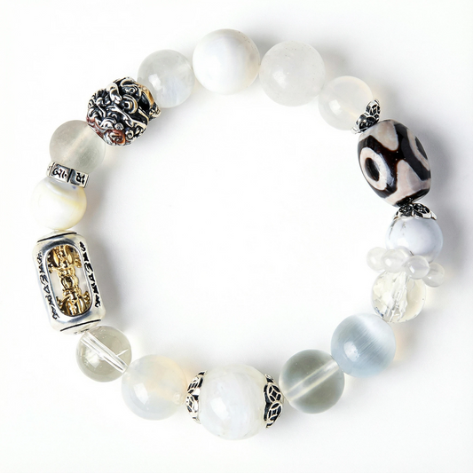 Moonstone & White Quartz Crystal Bracelet
