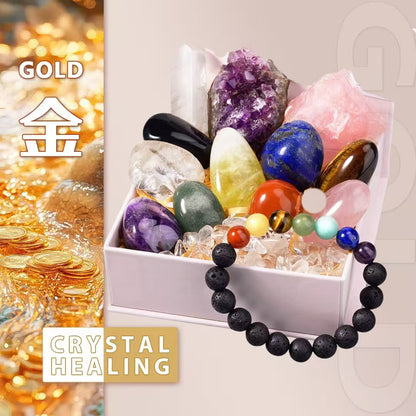 Chakra Crystal Gift Set – Raw Stones, Polished Gems & 7-Chakra Bracelet