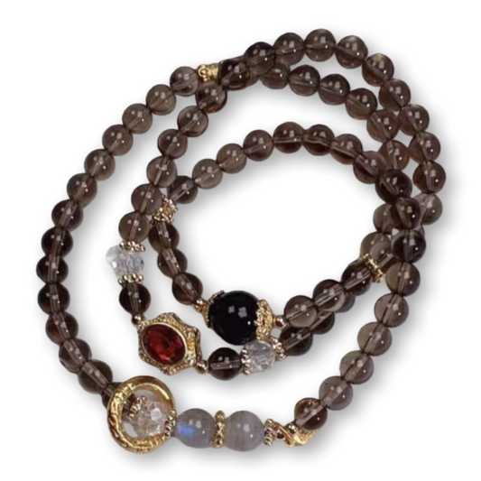 Premium Smoky Quartz Triple-Wrap Bracelet & Necklace