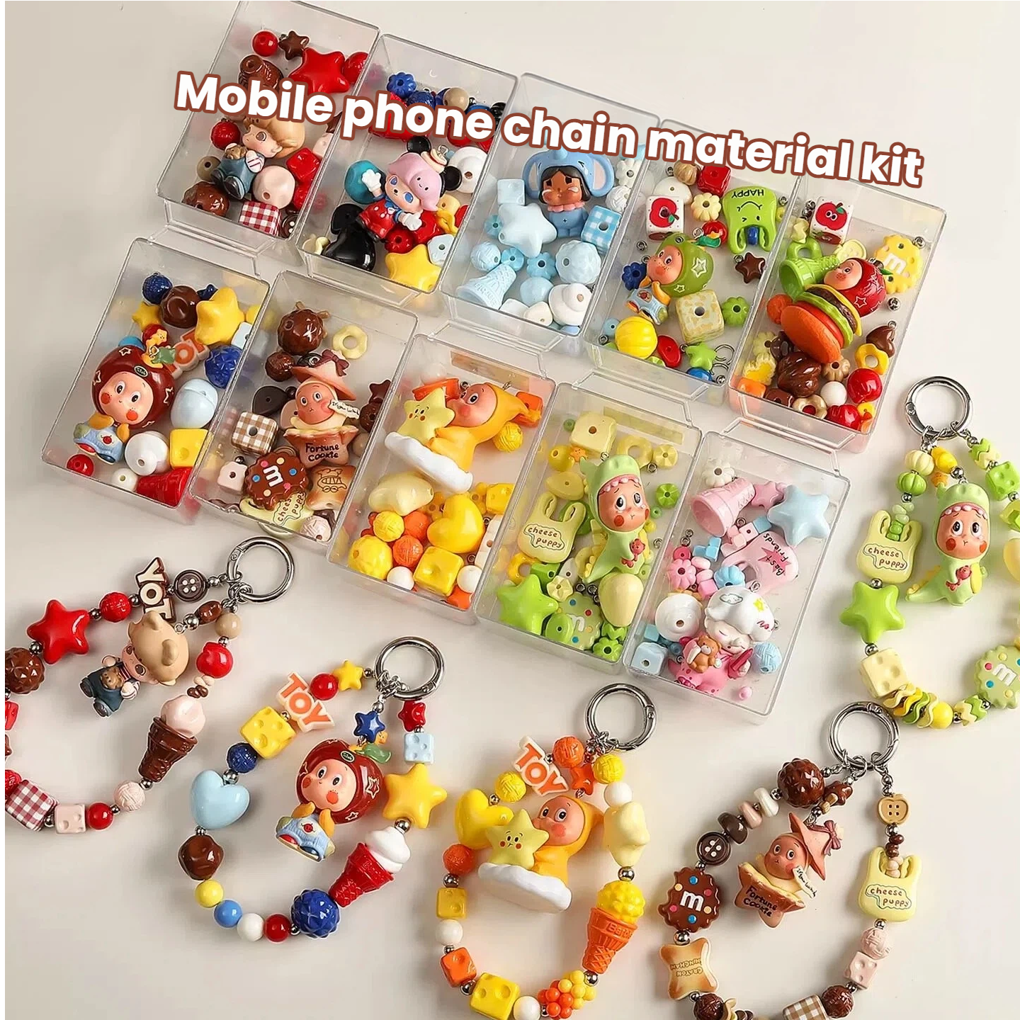 Aesthetic Coquette DIY Phone Strap Kit | Pastel Candy Enamel Bead Mix | Custom Pop Mart Mini Figure Bag Charm | Y2K Beaded Keychain Supplies | Personalized Gift for Blind Box Collectors
