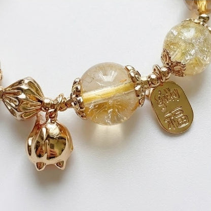 Citrine, Rutilated Quartz & White Chalcedony Crystal Bracelet