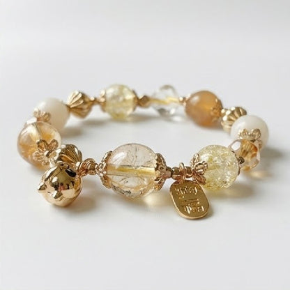 Citrine, Rutilated Quartz & White Chalcedony Crystal Bracelet